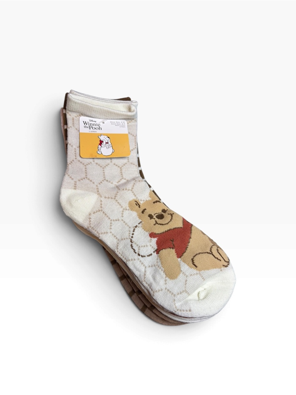 Disney Winnie the Pooh Tigger Cream Brown Red Bumblebee Honey Pot 5 Pack Socks
